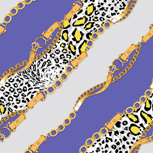 Seamless Pattern of Diagonal Golden Chains and Belts. Animal Skin Design for Textile Prints.