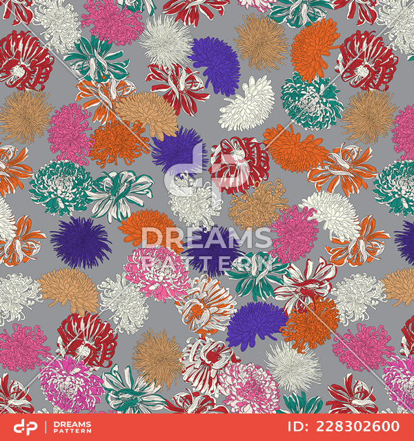 Seamless Abstract Colorful Hand Drawn Flowers Design, Ready for Textile Prints.