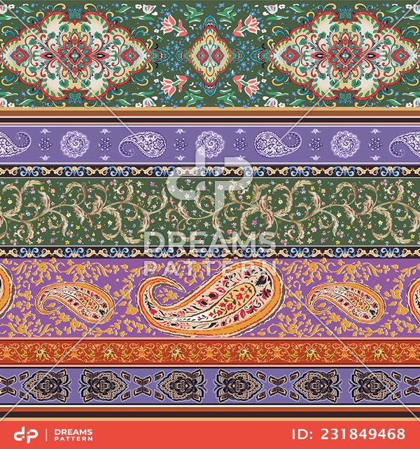 Seamless Design of Paisley and Indian Flower. Border Style for Textile and Decoration.