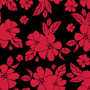 Seamless Hand Drawn Flowers with Leaves. Repeating Pattern on Black Background.