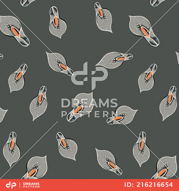 Abstract Lily Flowers Pattern, Seamless Design on Gray Ready for Textile Prints.