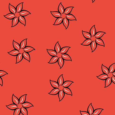 Seamless Flowers Pattern on Red Coral Background Ready for Textile Prints.